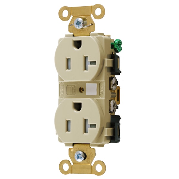 Duplex Straight Blade Receptacle, 5-20R, 20 A, 125V AC, 2 Pole, 3 Wire, Flush Mount, Grounded